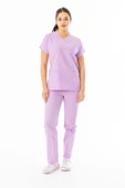 Terikoton Yarasa Kol Doktor Hemşire Forması Alt Üst Takım Lila (TYRS0008) - 1