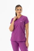 Likra Yarasa Kol Doktor Hemşire Forması Alt Üst Takım Fuşya (LYRS1021) - 3
