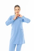 Likra Uzun Kol Doktor Hemşire Forması Alt Üst Takım Açık Mavi (LTST20019) - 2