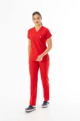 Likra Yarasa Kol Doktor Hemşire Forması Alt Üst Takım Kırmızı (LYRS1008) - 1
