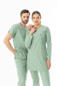 Likra Uzun Kol Doktor Hemşire Forması Alt Üst Takım Küf Yeşili (LTST20020) - 8