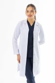 Spor Yaka Uzun Boy Kadın Doktor Önlüğü Alpaka Kumaş Beyaz (BKO007) - 4