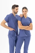 Likra Yarasa Kol Doktor Hemşire Forması Alt Üst Takım Kot Mavisi (LYRS1020) - 6