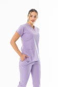Likra Yarasa Kol Doktor Hemşire Forması Alt Üst Takım Lila (LYRS1019) - 3