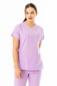 Terikoton Yarasa Kol Doktor Hemşire Forması Alt Üst Takım Lila (TYRS0008) - 4