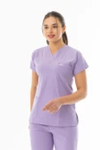 Likra Yarasa Kol Doktor Hemşire Forması Alt Üst Takım Lila (LYRS1019) - 4