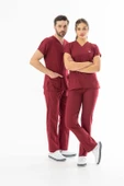 Likra Yarasa Kol Doktor Hemşire Forması Alt Üst Takım Bordo (LYRS1003) - 6
