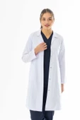 Spor Yaka Uzun Boy Kadın Doktor Önlüğü Alpaka Kumaş Beyaz (BKO007) - 3