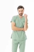 Likra Yarasa Kol Doktor Hemşire Forması Alt Üst Takım Küf Yeşili (LYRS1016) - 9