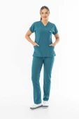 Likra Yarasa Kol Doktor Hemşire Forması Alt Üst Takım Petrol Yeşili (LYRS1015) - 1