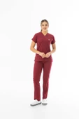 Likra Yarasa Kol Doktor Hemşire Forması Alt Üst Takım Bordo (LYRS1003) - 1