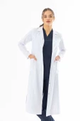 Spor Yaka Maxi Boy Kadın Doktor Önlüğü Alpaka Kumaş Beyaz (BKO008) - 4