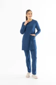 Likra Uzun Kol Doktor Hemşire Forması Alt Üst Takım Petrol Mavisi (LTST20006) - 2