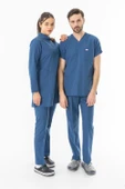 Terikoton Uzun Kol Doktor Hemşire Forması Alt Üst Takım Petrol Mavisi (TTST0006) - 3