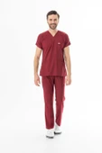 Likra Yarasa Kol Doktor Hemşire Forması Alt Üst Takım Bordo (LYRS1003) - 7