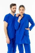 Terikoton Uzun Kol Doktor Hemşire Forması Alt Üst Takım Saks Mavisi (TTST00010) - 6