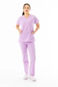 Terikoton Yarasa Kol Doktor Hemşire Forması Alt Üst Takım Lila (TYRS0008) - 2