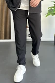 Erkek Beli Lastikli Gofre Kumaş Jogger Pantolon Siyah Edw358 thumbnail 4