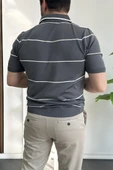 Erkek Açık Yaka Yan Çizgili Tişört Füme Edw259 thumbnail 4