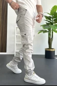 Erkek Paçası Lastikli Kargo Cepli Pantolon Taş Rengi Edw353 thumbnail 2