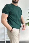 Erkek Bisiklet Yaka Desenli Tişört Yeşil Edw260 - 2