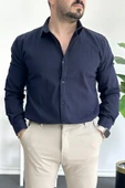 Erkek Krinkıl Kumaş Gömlek Lacivert Edw362 - 4
