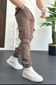 Erkek Paçası Lastikli Kargo Cepli Pantolon Koyu Kahverengi Edw353 thumbnail 2