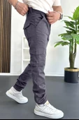 Erkek Paçası Lastikli Kargo Cepli Pantolon Füme Edw353 - 2