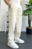 Erkek Beli Lastikli Baggy Rahat Pantolon Krem Edw359 - 4