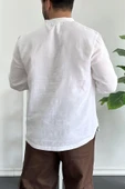 Erkek Hakim Yaka Yarım Patlı Cepli Gömlek Beyaz Edw361 - 5