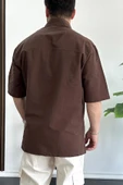 Erkek Oversize Büyük Kalıp Pamuklu Kumaş Kahverengi edw363 - 3