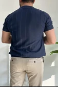Erkek Bisiklet Yaka Desenli Tişört Lacivert Edw260 - 3