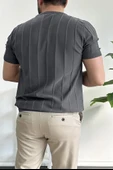 Erkek Bisiklet Yaka Desenli Tişört Füme Edw260 - 4