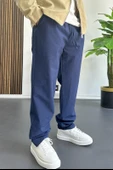 Erkek Beli Lastikli Baggy Rahat Pantolon Lacivert Edw359 - 3