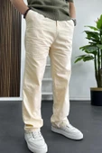 Erkek Rahat Kalıp Keten Pantolon Krem Edw266 thumbnail 3