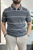 Erkek Açık Yaka Yan Çizgili Tişört Füme Edw259 thumbnail 1