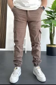 Erkek Paçası Lastikli Kargo Cepli Pantolon Koyu Kahverengi Edw353 thumbnail 3