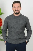 Erkek Desenli Bisiklet Yaka Slim Fit Triko Kazak Antrasit Edw018 - 1