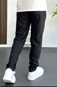 Erkek Beli Lastikli Gofre Kumaş Jogger Pantolon Siyah Edw358 thumbnail 3