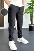 Erkek Beli Lastikli Gofre Kumaş Jogger Pantolon Siyah Edw358 thumbnail 1