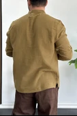 Erkek Hakim Yaka Yarım Patlı Cepli Gömlek Hardal Edw361 - 6