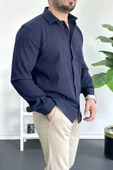 Erkek Krinkıl Kumaş Gömlek Lacivert Edw362 - 2