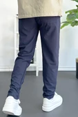 Erkek Beli Lastikli Gofre Kumaş Jogger Pantolon Lacivert Edw358 - 3