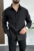 Erkek Salaş Modal Kumaş Gömlek Siyah Edw267 - 2