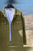 Erkek Denim Kot Gömlek Ceket Haki Edw012 - 1