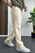 Erkek Rahat Kalıp Keten Pantolon Krem Edw266 thumbnail 4