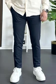 Erkek Beli Düğmeli Pamuklu Dar Kalıp Pantolon Lacivert Edw364 thumbnail 1