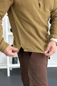 Erkek Hakim Yaka Yarım Patlı Cepli Gömlek Hardal Edw361 - 4