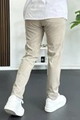 Erkek Beli Düğmeli Pamuklu Dar Kalıp Pantolon Bej Edw364 thumbnail 3