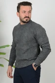 Erkek Desenli Bisiklet Yaka Slim Fit Triko Kazak Antrasit Edw018 - 2